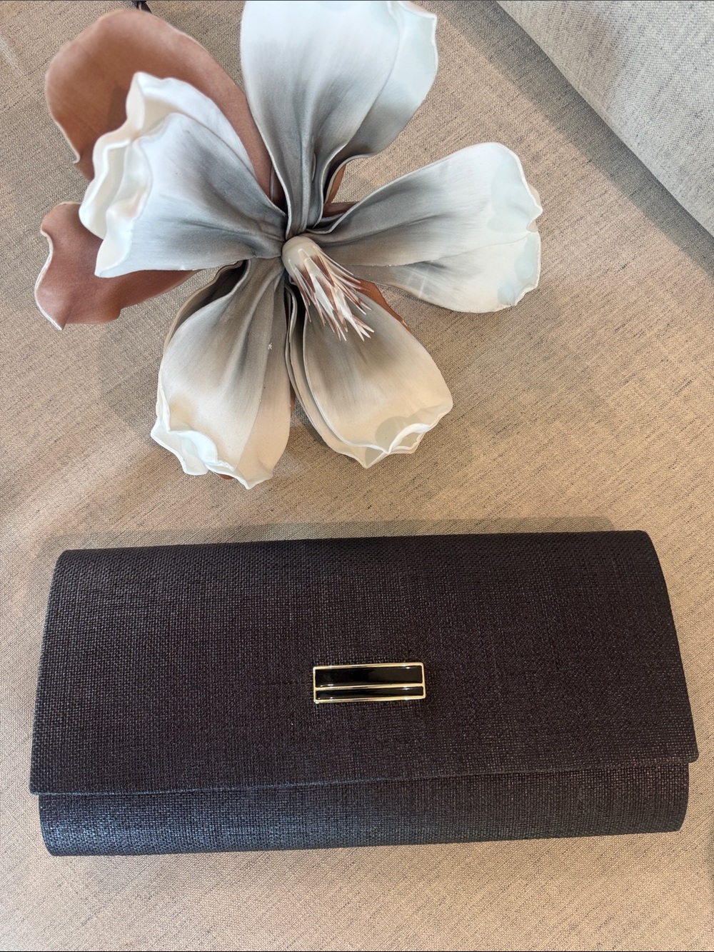 Elegant Black Evening Large Clutch with Gold Accent